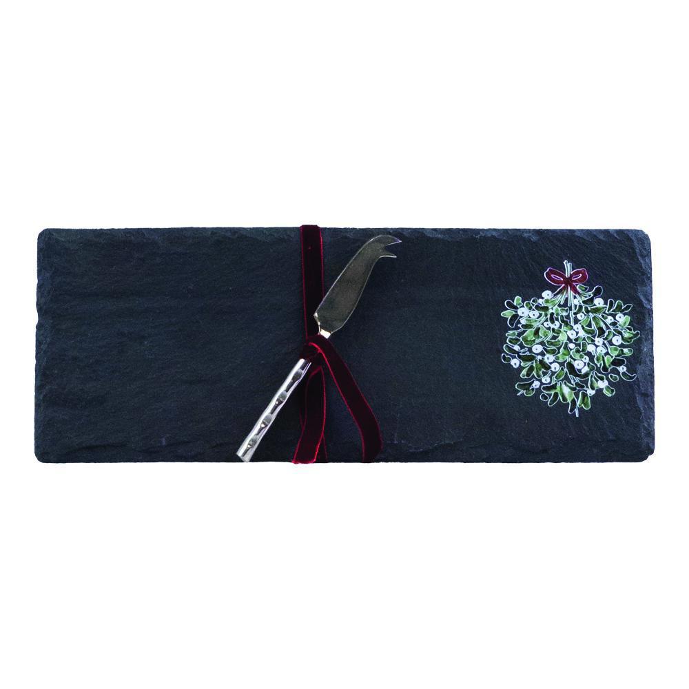 Selbrae House Mini Slate Cheese Board and Knife Set Mistletoe